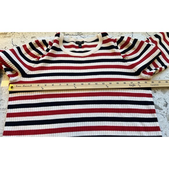 Talbots Womens Size X Red White French Stripe Puff Sleeve Crewneck Sweat… - Picture 7 of 8